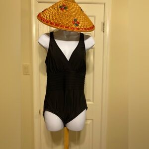 AQUA GREEN - Black One-Piece Swimsuit, Size: L